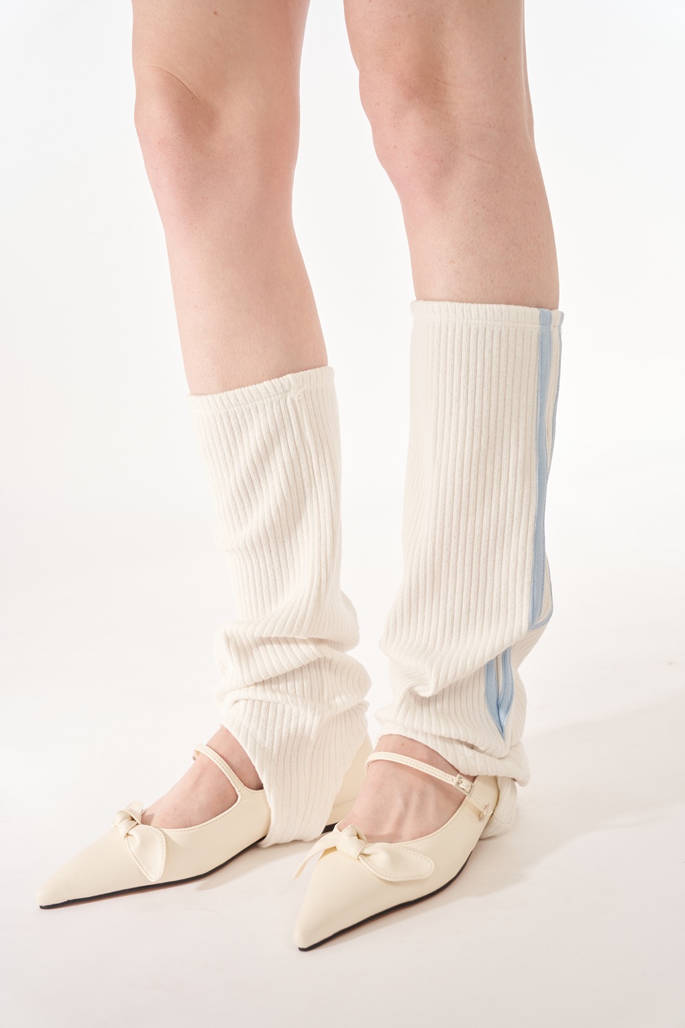 (2차) Stripe toning leg warmer_White