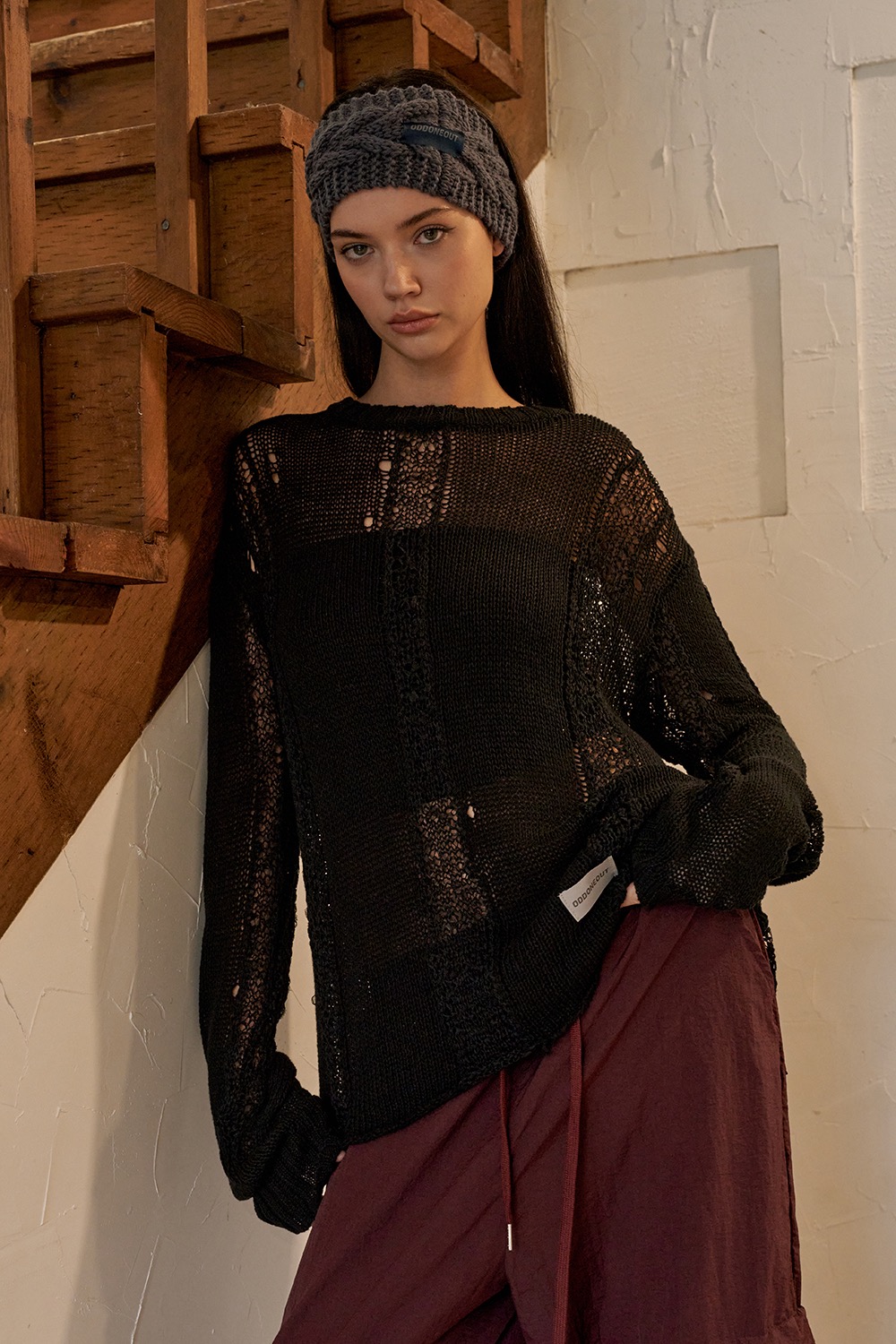 SEE THROUGH COMBI KNIT TOP BLACK