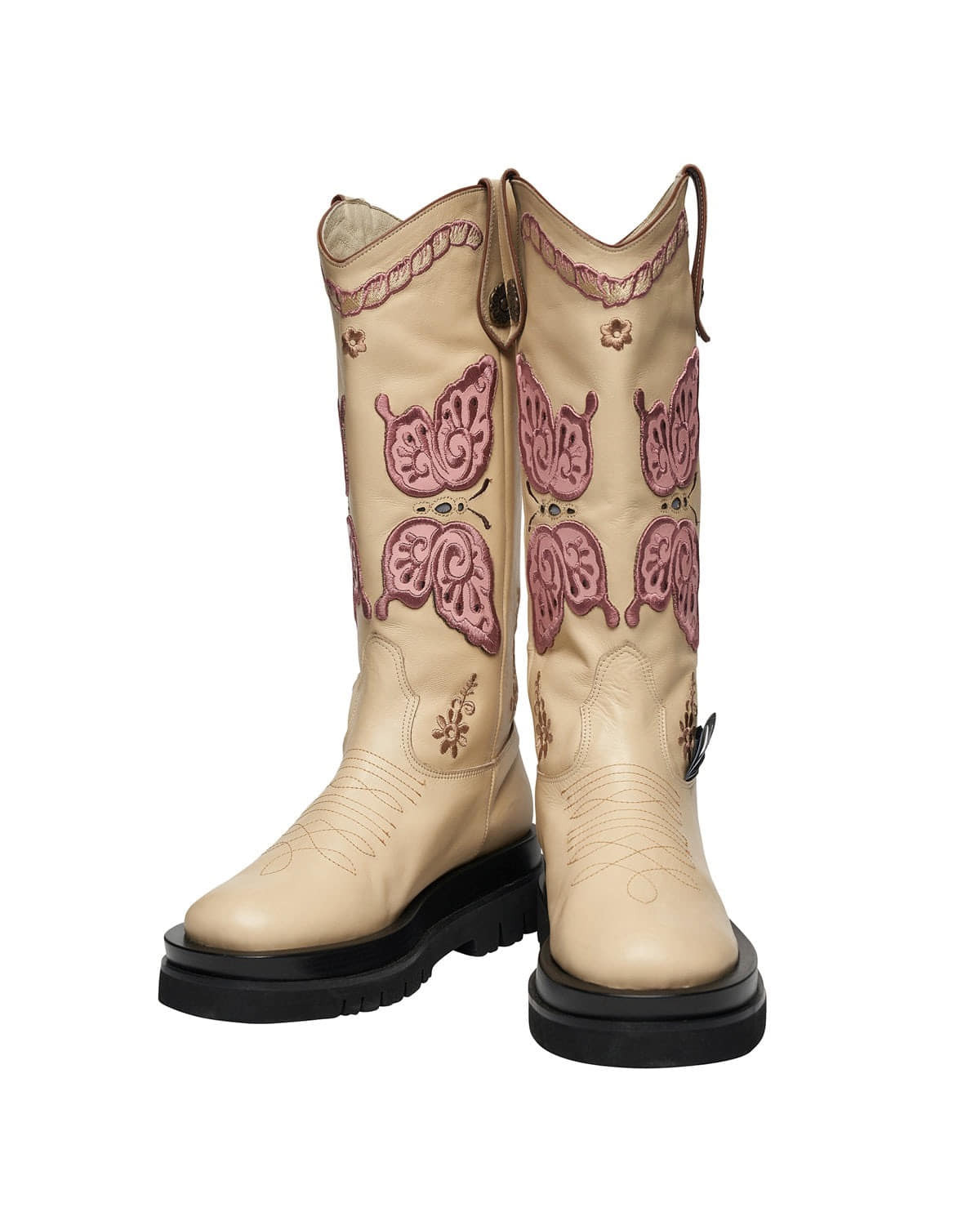 ODDONEOUT butterfly western boots_Ivory