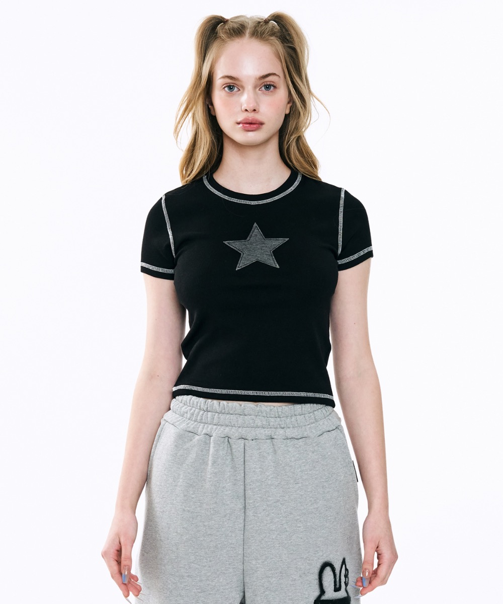 Star patch sewing top_Black