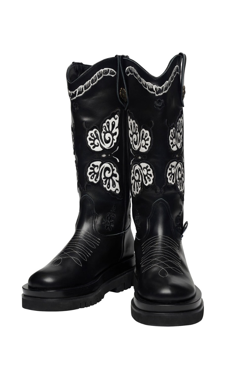 ODDONEOUT butterfly western boots_Black