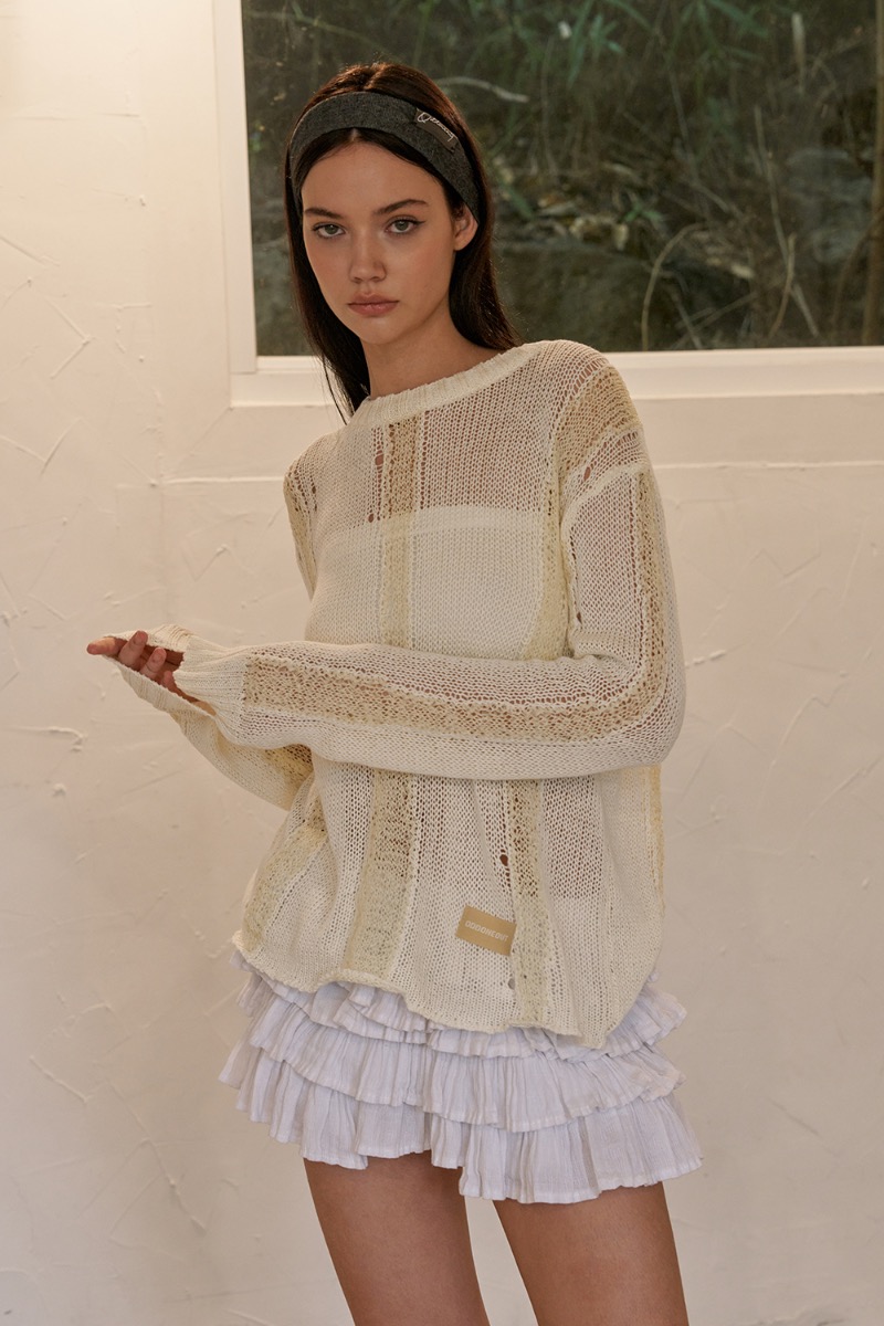 SEE THROUGH COMBI KNIT TOP LIGHT YELLOW