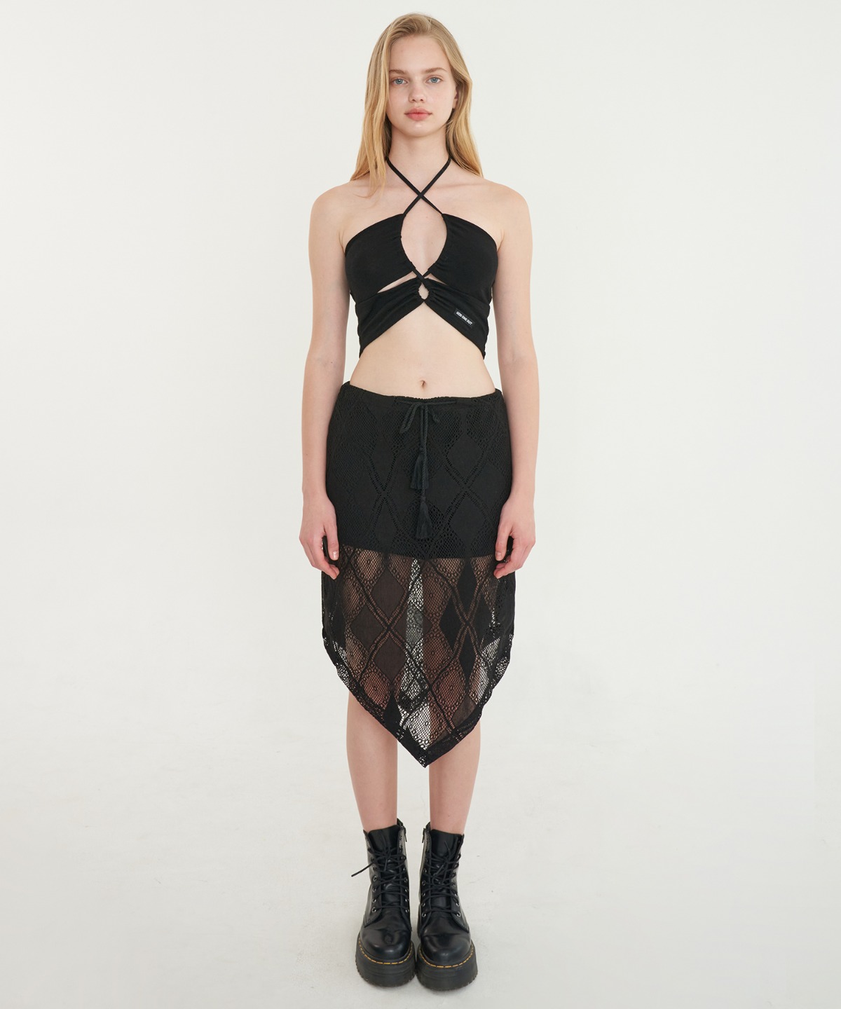 Cut out tassel skirt_Black
