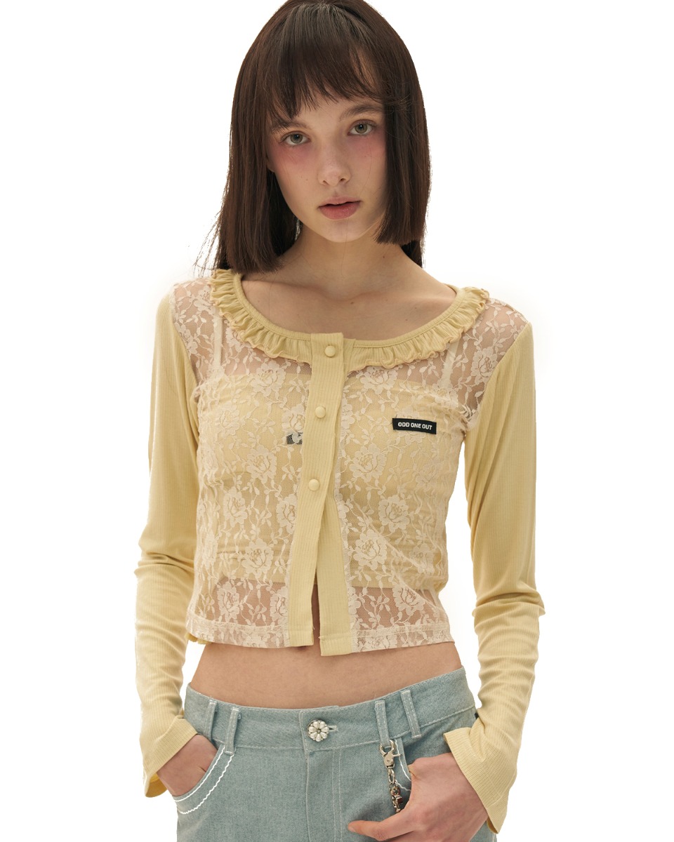 Flower frill lace cardigan_YELLOW