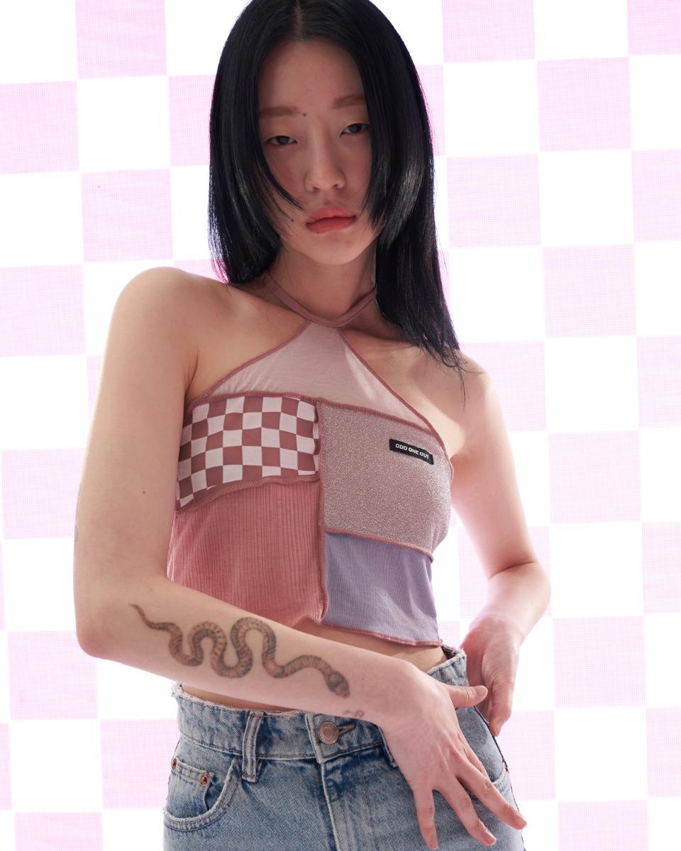Check patch work top_Pink