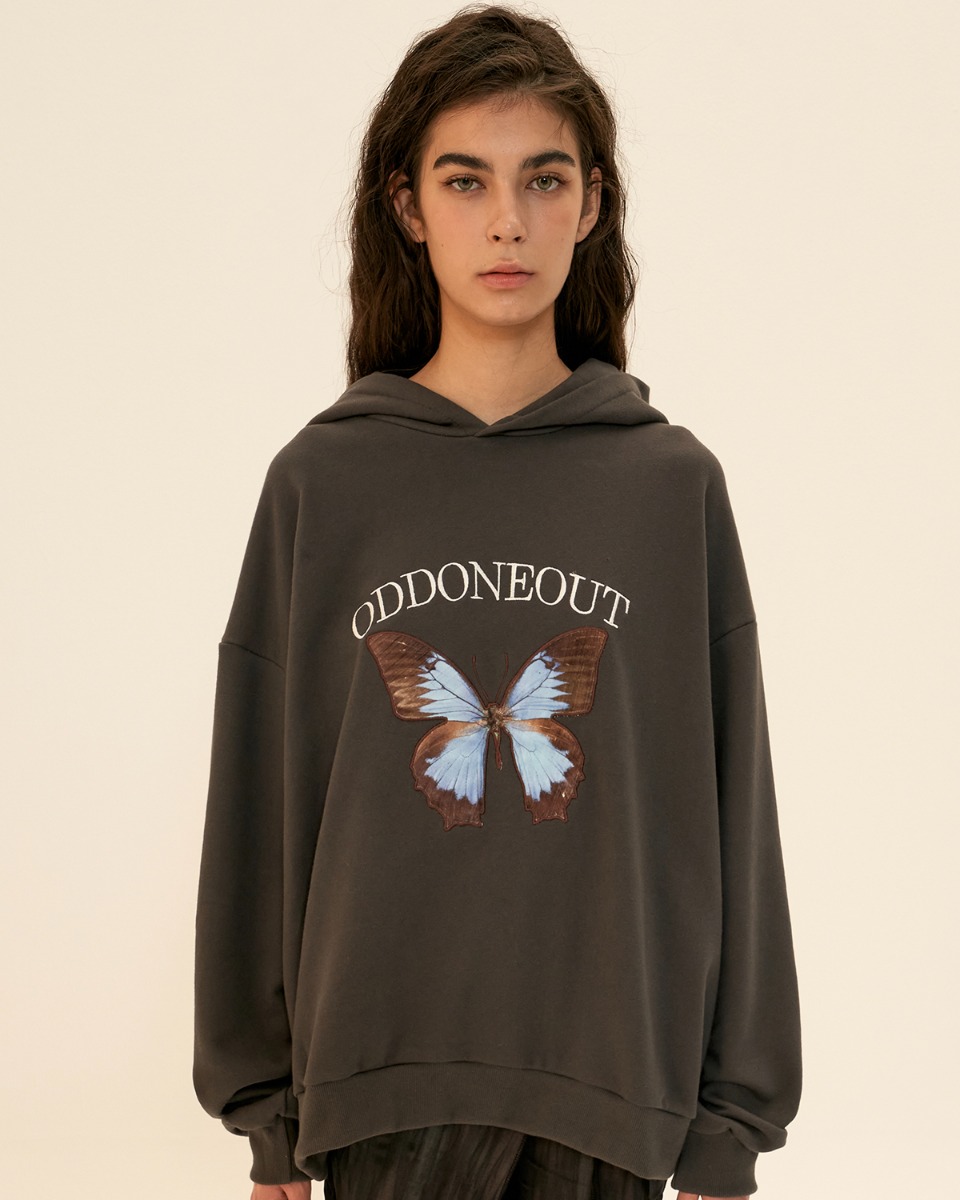 Butterfly needlework hoodie_Charcoal