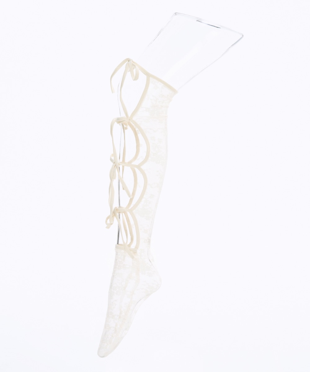 New ribbon string lace socks _Ivory
